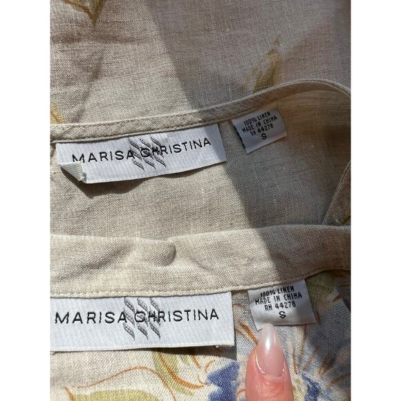 Marisa Christina 100% Linen 2 Piece Dress Jacket Cream Pink Blue Floral Small JL - Picture 11 of 12